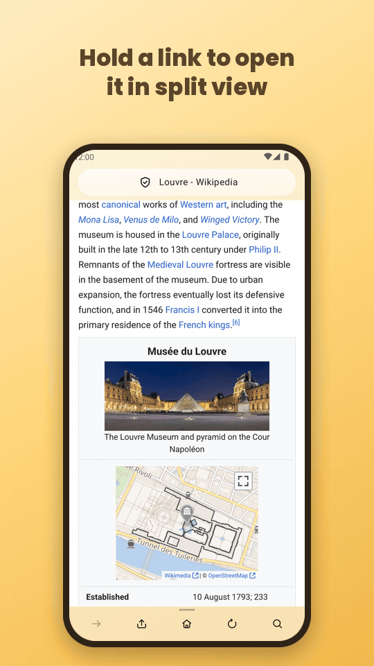 Holding a link to open it in split view