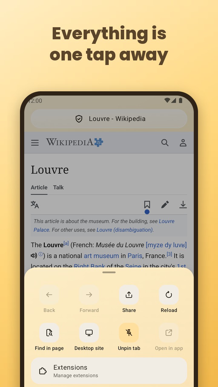 The More menu below a page