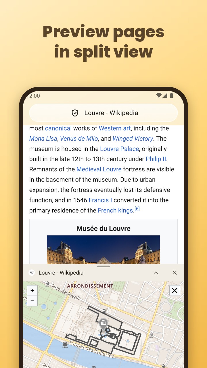 A page previewed in split view